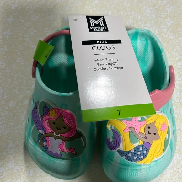 Kids' Mermaid Clogs with Pink and Aqua Accents - Picture 2 of 6